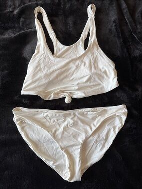 Knot-Front White Scoop Bikini Set